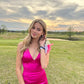 Hot Pink Sexy Fashion V-Ausschnitt Meerjungfrau Langes elegantes Satin Ballkleid, Abendkleid, Geburtstagskostüm Partykleid gh3534