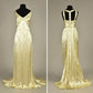 Robe de soirée longue en satin jaune brillant, élégante et exquise, perlée, longueur au sol, robe de bal, robe de soirée gh3586