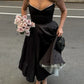 Black and White Princess Cute and Elegant A-line Spaghetti Straps Long Satin Tulle Party Dress Evening Dress Prom Dress Homecoming Dress gh4196