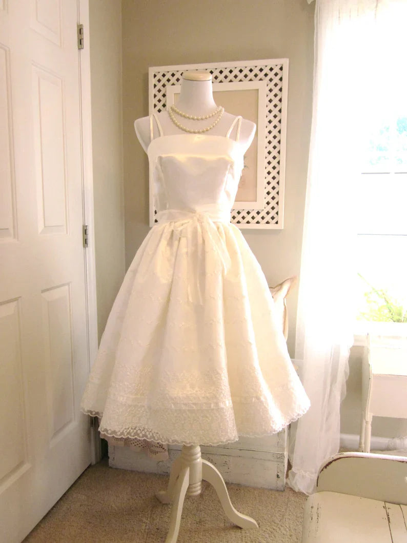 girlhomeshops – Elfenbeinfarbenes, süßes A-Linien-Geburtstagskleid mit Spitze und Schleife, Heimkehrkleid, gh5572