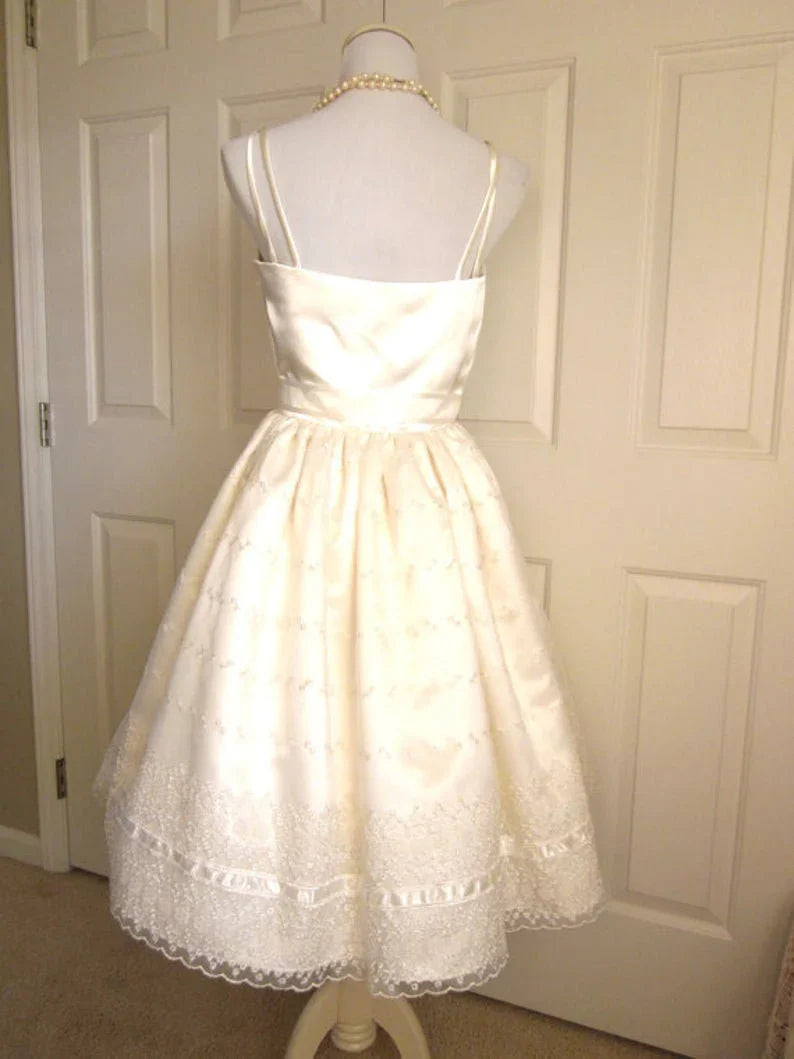 girlhomeshops – Elfenbeinfarbenes, süßes A-Linien-Geburtstagskleid mit Spitze und Schleife, Heimkehrkleid, gh5572