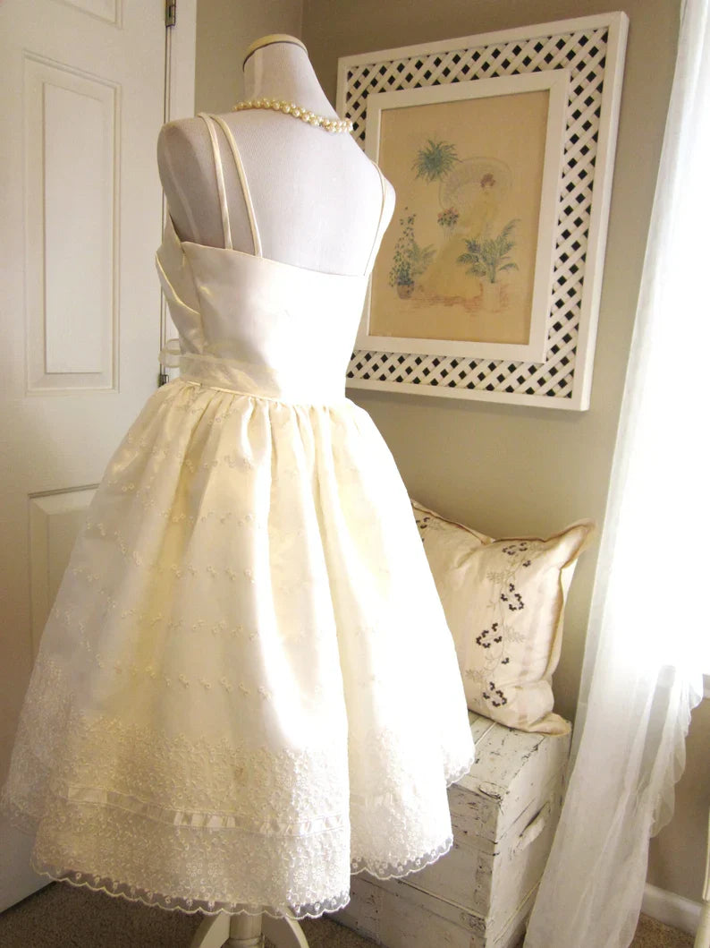 girlhomeshops – Elfenbeinfarbenes, süßes A-Linien-Geburtstagskleid mit Spitze und Schleife, Heimkehrkleid, gh5572
