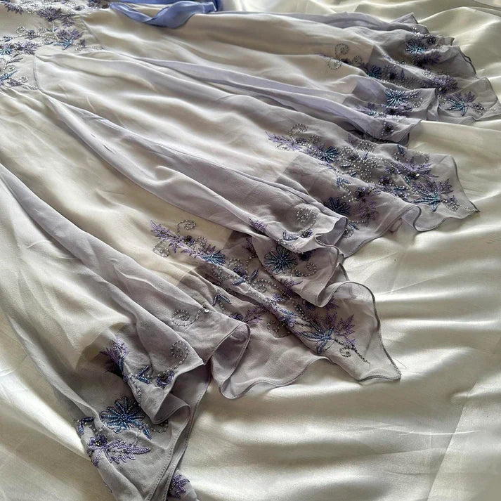 Robe de soirée sirène en mousseline de soie, col en V, élégante, longue, avec des appliques de perles, violet clair, robe de bal, costume d'anniversaire, gh3173