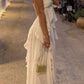 Weiß reine farbe jugendliche elegante süße lange chiffon rüschen unregelmäßigen rock meer strand urlaub party kleid abendkleid prom kleid gh3538