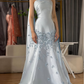 Wunderschönes, exquisites, florales, mit Perlen verziertes, langes Satin-Ballkleid, Abendkleid, Abschlusskleid, gh3275
