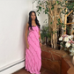 Pink Spaghetti Straps Fashion Elegant Long Chiffon Ruffle Ball Gown Evening Dress Party Dress gh3253