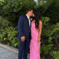 Pink Spaghetti Straps Fashion Elegant Long Chiffon Ruffle Ball Gown Evening Dress Party Dress gh3253