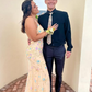 Hellgelbes, glänzendes, florales, langes, schmal geschnittenes Ballkleid mit Pailletten, Abendkleid, Partykleid gh3315