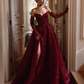 Burgund glänzend sexy Pailletten elegant herzförmiger Ausschnitt Langer Schlitz Ballkleid Abendkleid mit Handschuhen gh3134