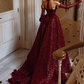 Burgund glänzend sexy Pailletten elegant herzförmiger Ausschnitt Langer Schlitz Ballkleid Abendkleid mit Handschuhen gh3134