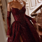 Burgund glänzend sexy Pailletten elegant herzförmiger Ausschnitt Langer Schlitz Ballkleid Abendkleid mit Handschuhen gh3134