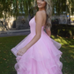 Robe de soirée longue et élégante en tulle rose à la mode, robe de bal, robe de remise de diplôme, robe de cérémonie de passage à l'âge adulte gh3352