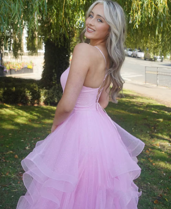 Robe de soirée longue et élégante en tulle rose à la mode, robe de bal, robe de remise de diplôme, robe de cérémonie de passage à l'âge adulte gh3352