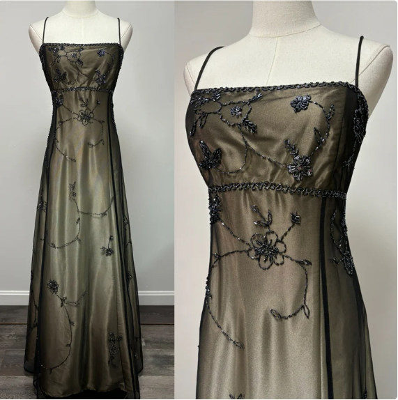 Superbe robe de soirée longue en satin et tulle perlé style vintage ombré gh3429