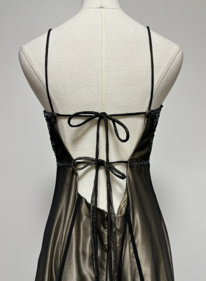 Superbe robe de soirée longue en satin et tulle perlé style vintage ombré gh3429