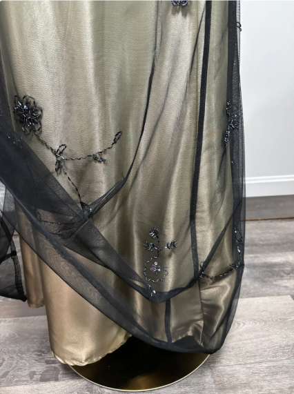 Superbe robe de soirée longue en satin et tulle perlé style vintage ombré gh3429
