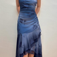 (out of stock)Blue shiny fashion exquisite off-shoulder long sequined chiffon ruffled ball gown evening dress party dress gh3390