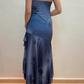 (out of stock)Blue shiny fashion exquisite off-shoulder long sequined chiffon ruffled ball gown evening dress party dress gh3390