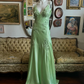 Green V-neck exquisite embroidery long satin ball gown evening dress gh2939