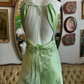 Green V-neck exquisite embroidery long satin ball gown evening dress gh2939