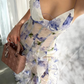 Blaues, bezauberndes Blumenmuster, A-Linie, Spaghettiträger, langes Ballkleid, Partykleid, Abendkleid gh3009
