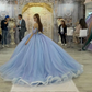 Blau glänzend elegant süß süß exquisite Perlen lange Tüll Prinzessin Ballkleid, Abendkleid, Zeremoniekleid für Erwachsene gh3535