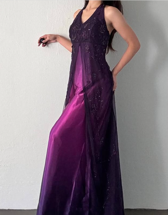 Lila Elegante Mode Exquisite Strap Lange Tüll Ballkleid Abendkleid Partykleid Ballkleid gh3589