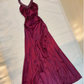 Robe de soirée longue en satin à volants, élégante et élégante, avec bretelles perlées, style féerique, violette, pour fête d'anniversaire, bal, gh3759