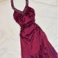 Robe de soirée longue en satin à volants, élégante et élégante, avec bretelles perlées, style féerique, violette, pour fête d'anniversaire, bal, gh3759