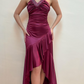 Robe de soirée longue en satin à volants, élégante et élégante, avec bretelles perlées, style féerique, violette, pour fête d'anniversaire, bal, gh3759