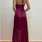 Robe de soirée longue en satin à volants, élégante et élégante, avec bretelles perlées, style féerique, violette, pour fête d'anniversaire, bal, gh3759