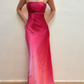 Robe de soirée longue en satin rose, élégante et tendance, avec perles exquises et bretelles spaghetti, robe de bal, robe de fête d'anniversaire, robe de bal, gh3760