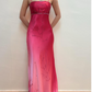 Robe de soirée longue en satin rose, élégante et tendance, avec perles exquises et bretelles spaghetti, robe de bal, robe de fête d'anniversaire, robe de bal, gh3760