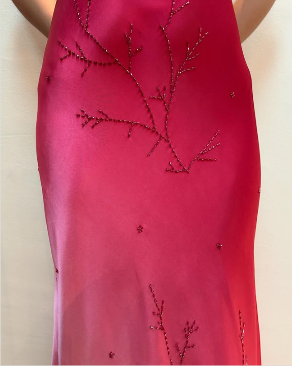 Robe de soirée longue en satin rose, élégante et tendance, avec perles exquises et bretelles spaghetti, robe de bal, robe de fête d'anniversaire, robe de bal, gh3760
