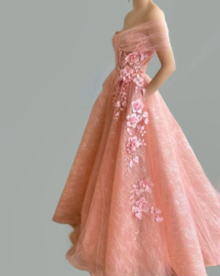 Weg von der Schulter-Schatz-3D-Blumen-Falten-Spitze-Taschen-Tüll-Abschlussball-Kleid-formalen Hochzeitsfest-Kleidern gh2189