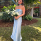 Hellblaues, schlichtes, elegantes, langes Satin-Ballkleid, Abendkleid, Partykleid für Hochzeitsgäste, gh3631