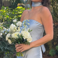 Hellblaues, schlichtes, elegantes, langes Satin-Ballkleid, Abendkleid, Partykleid für Hochzeitsgäste, gh3631