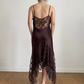 Brown Vintage Elegant Exquisite Floral Beading Spaghetti Strap Long Satin Lace Ball Gown Evening Dress Birthday Party Dress Prom Dress gh3831