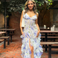 Blaues, bezauberndes Blumenmuster, A-Linie, Spaghettiträger, langes Ballkleid, Partykleid, Abendkleid gh3009