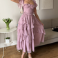 Robe de soirée longue en mousseline de soie et tulle, élégante et vintage, violette, tenue de soirée, de mariage, d'anniversaire, gh4062