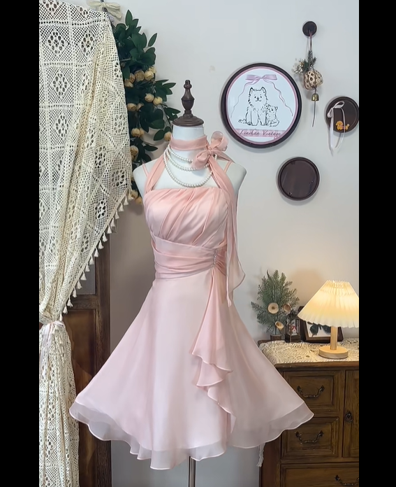 Rosa Süßes Elegantes Kurzes Chiffon Homecoming Kleid Ballkleid Abendkleid Partykleid gh4155