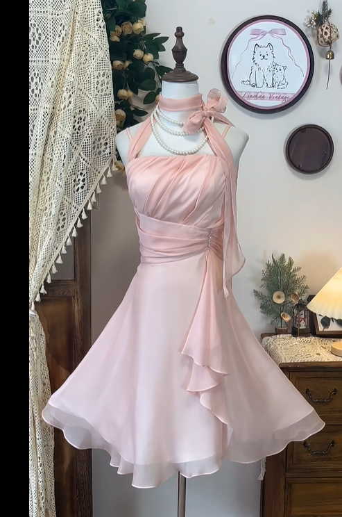 Rosa Süßes Elegantes Kurzes Chiffon Homecoming Kleid Ballkleid Abendkleid Partykleid gh4155