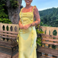 💛🍋Yellow Fashion Elegant Long Slim Fit Ruffle Satin Ball Gown Evening Dress Garden Party Dress Graduation Dress Prom Dress Wedding Guest Party Dress Bridesmaid Dress gh3984
