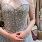 Robe de soirée longue en tulle bleu clair, élégante et magnifique, avec perles, robe de mariée brillante, gh4353