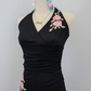 Black Vintage Halter Neck Embroidery Pink Floral Long/Mid-Length Chiffon Homecoming Dress Prom Dress gh4652