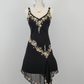 Black vintage asymmetric yellow floral short chiffon homecoming dress prom dress holiday dress gh4653