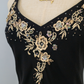 Black vintage asymmetric yellow floral short chiffon homecoming dress prom dress holiday dress gh4653
