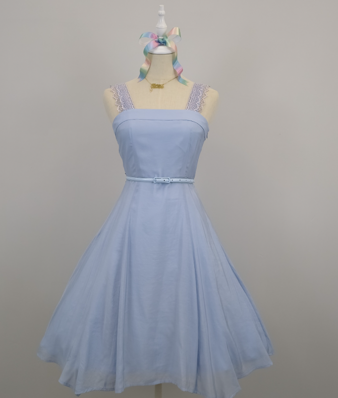 Blaues kurzes Chiffon-Heimkehrkleid mit Spitzenträgern, Ballkleid, Festtagskleid, gh4653