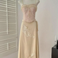 Rosa Vintage Blumenapplikation Langes Ballkleid Abendkleid Zweiteiler Set gh4656