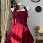 Robe de soirée courte en satin bordeaux et tulle, tenue de bal, de fête d'anniversaire, gh4695